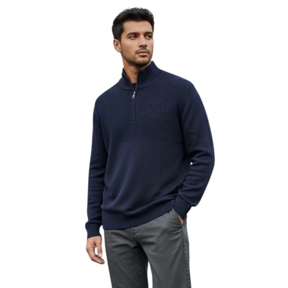Banana Republic‎ Mens Navy Blue Pima Cotton Cashmere Quarter Zip Sweater Medium